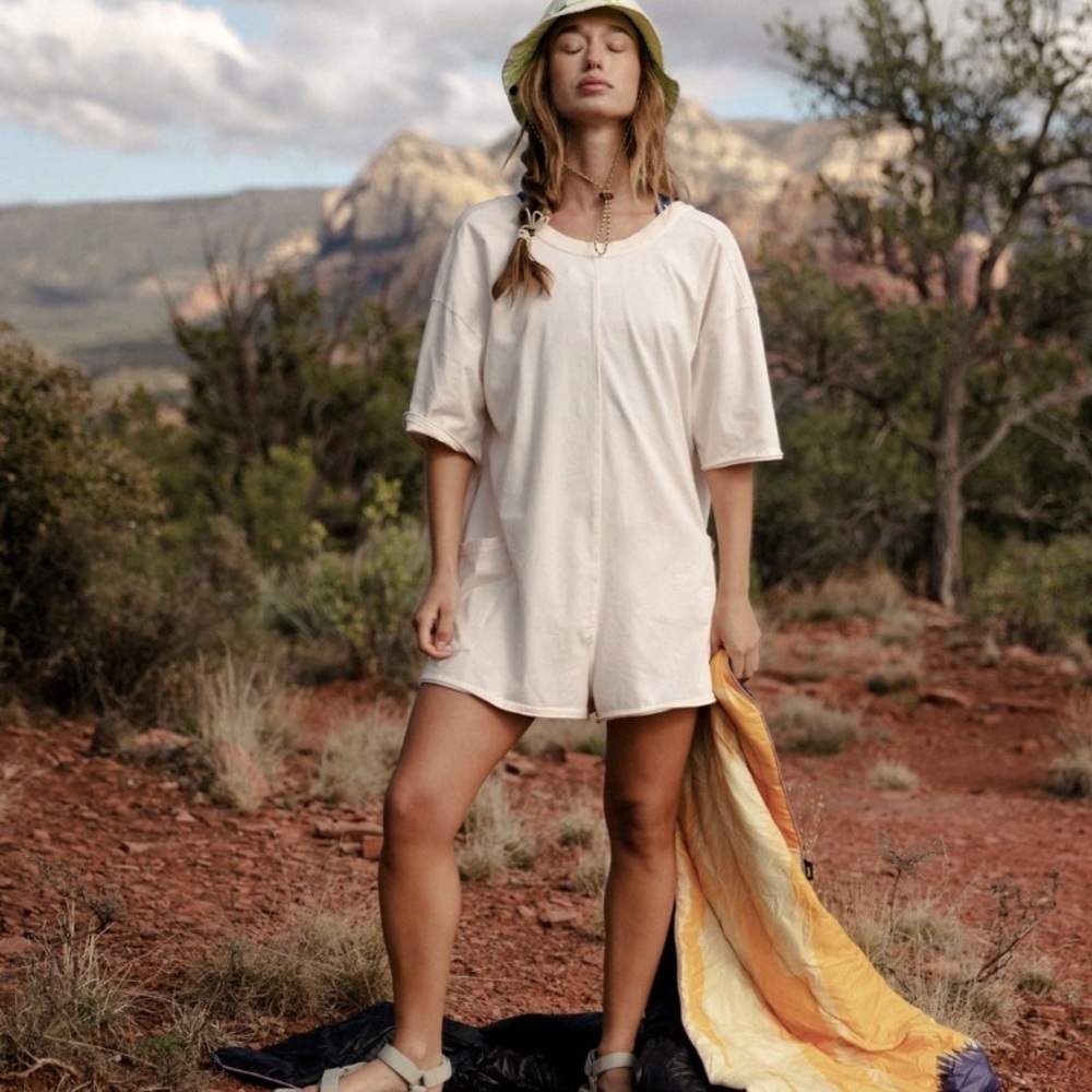 Free People FP Movement Hot Shot Tee Romper Bleached Clay Size S